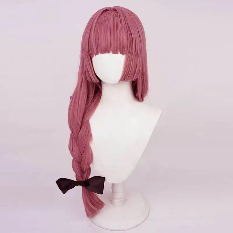 Bocchi The Rock! Cosplay Wig Hiroi Kikuri, Rose Red Single Braid Heat Resistant Synthetic Wig With Simulated Scalp For Halloween