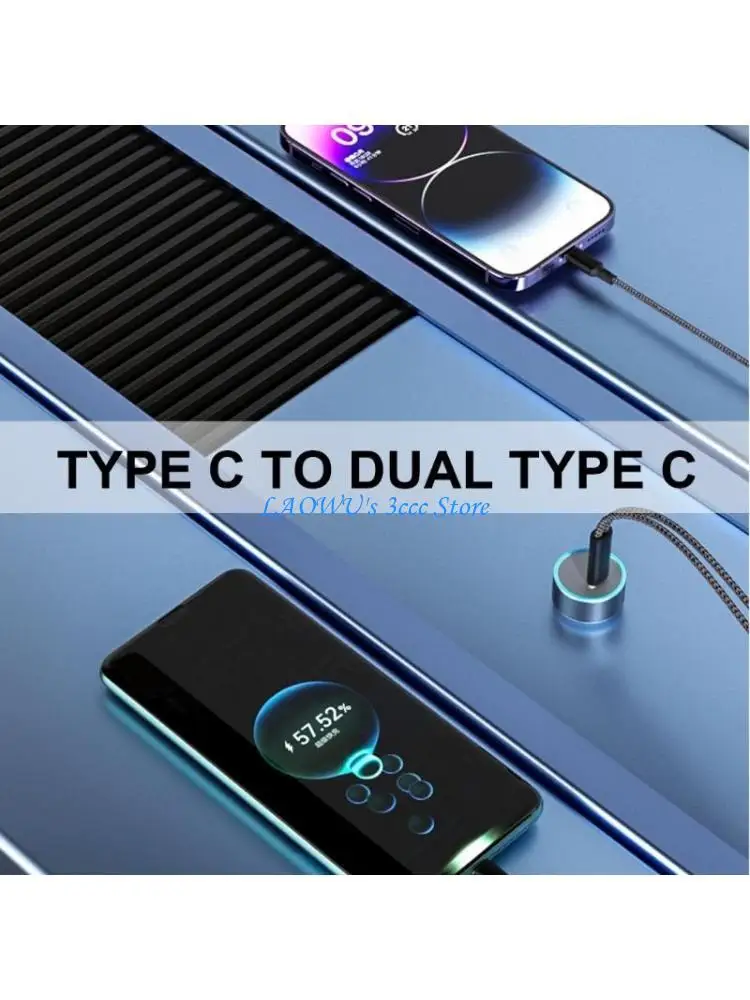 

Y8AD Fast Speed Nylon Braided USB C to 2 USB C Fast Charging Data Splitter Cable for Multiple Devices