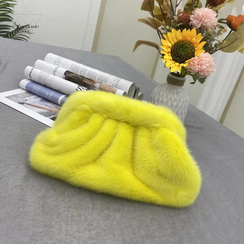 Women\'s Handbags 2024 Clutches Fashion Simple Designer Handbag Woman  Mink Fur Bags Solid Color Ladies Clutch Shoulder Bags