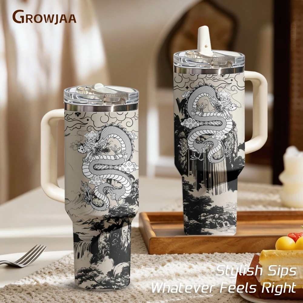 

Chinese Dragon Painting Vacuum Flasks 40oz 3rd Gen Vacuum Insulated Tumbler with Handle Straw Lid for Gym Office Travel