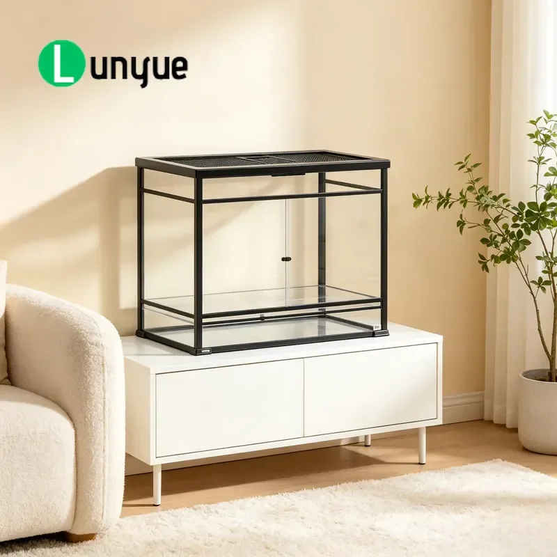 Side Lock Reptile Feeding Box Double Sliding Door With Sealing Lid Wide Indoor Terrarium For Crested Gecko Easy Access Secure