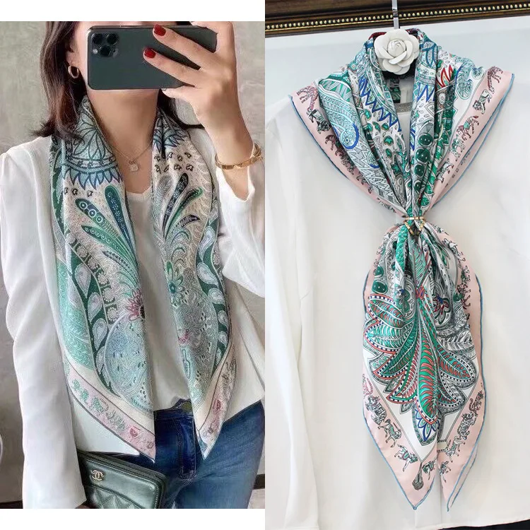 

[Junfei Garden Flower] Летний солнцезащитный козырек, маленькая шаль, шелковый элегантный шарф в клетку, шелковый шарф, шарф для женщин