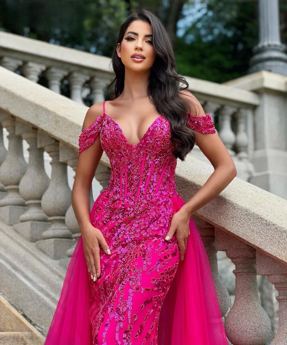 Elegant Fuchsia Prom Dress Mermaid Spaghetti Evening Dresses For Women Vestidos De Noche Wedding Party Gown