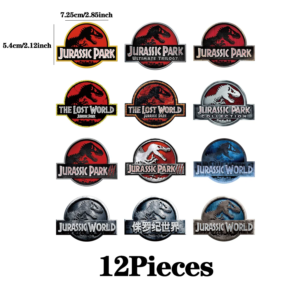 12Pcs/Lot Small Size Jurassic Park Dinosaur Heat Thermal Transfer Fusible Stickers Iron On Ironing Patch For Children\'s Clothes