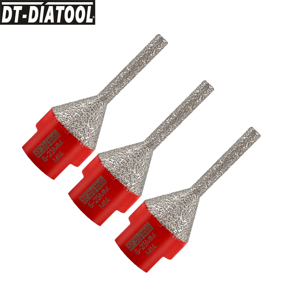 DT-DIATOOL 3pcs 6mmx25mm Diamond Finger Bit Cone Chamfer Milling Porcelain Tile Marble M14 Enlarge Holes Shaping Edge Granite