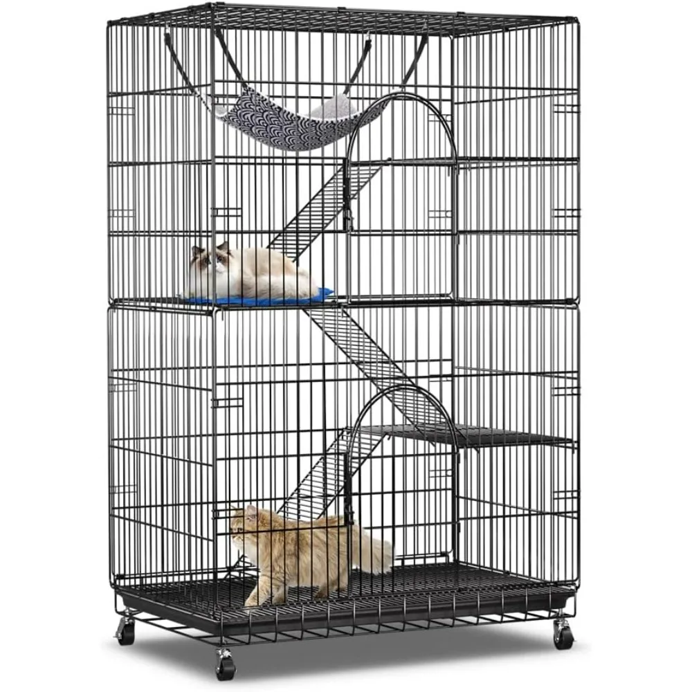 4-Tier Cat Cage 51 Inch Cat Crate Kennel Enclosure Playpen Large Metal Pet Cat Kitten Ferret Animal House Cage Indoor Outdoor