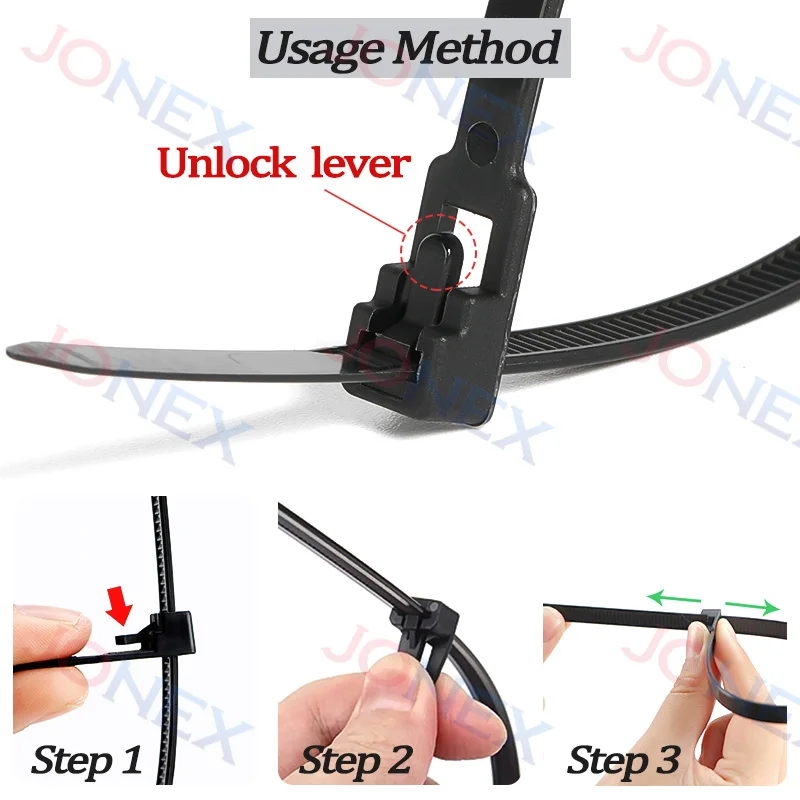 100PCS Reusable Plastic Ties Nylon Cable Zip Tie Black White Self-locking Desk Organiser For Wire Management Garden Strap Bundle
