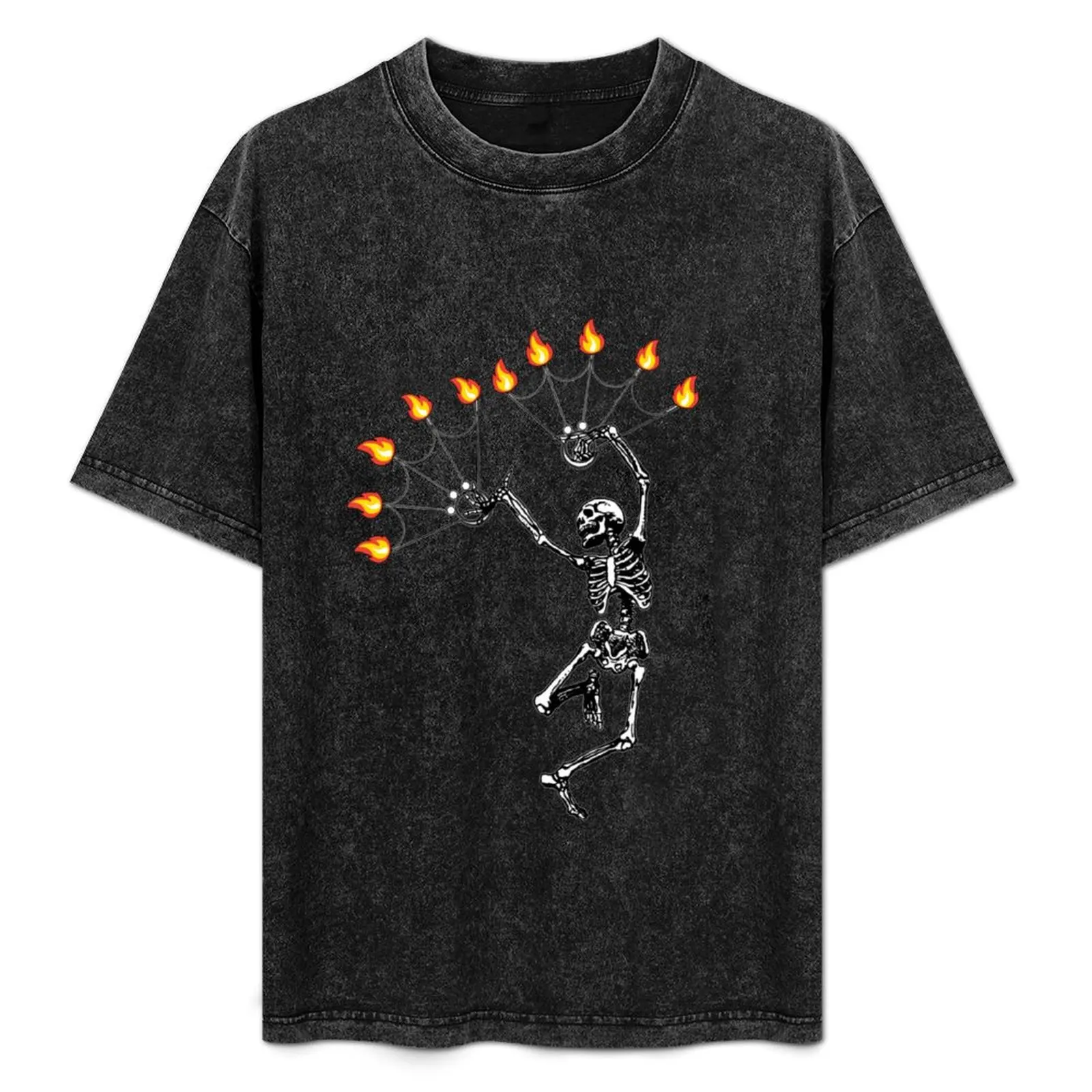 

Dancing Fire Spinning Skeleton Fans | Halloween T-Shirt Mechanic Work Tee Shirt
