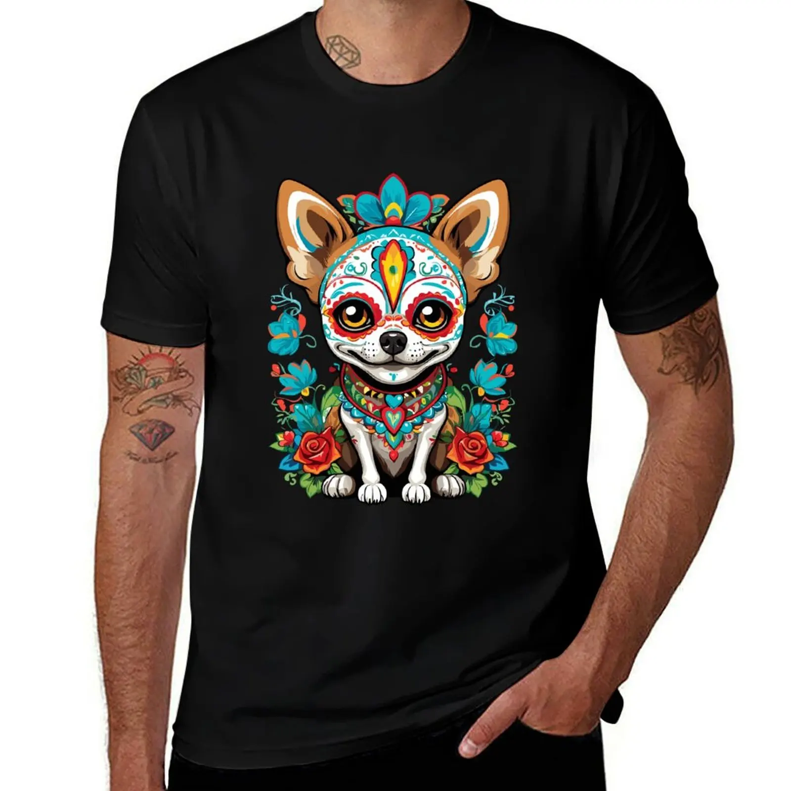 

Chihuahua Dia De Muertos Sugar Skull Design T-Shirt Minimalist Graphic Tee Shirt