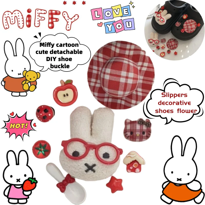 

Miffy cartoon cute removable DIY shoe buckle creative two-dimensional animation peripheral slippers decorative shoes wholesale