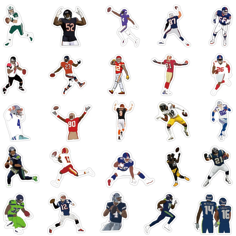 10/30/50PCS New Rugby NFL Player Graffiti Sticker for Toy Luggage Laptop IPad Skateboard Journal Car Guitar Sticker Wholesale