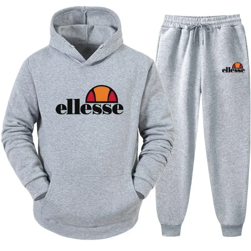Nuevo conjunto deportivo informal de manga larga con capucha para hombre, de la marca Ellesse, con múltiples funciones, moderno y de estilo deportivo, compuesto por una sudadera con capucha y otra prenda, en un conjunto de dos piezas.