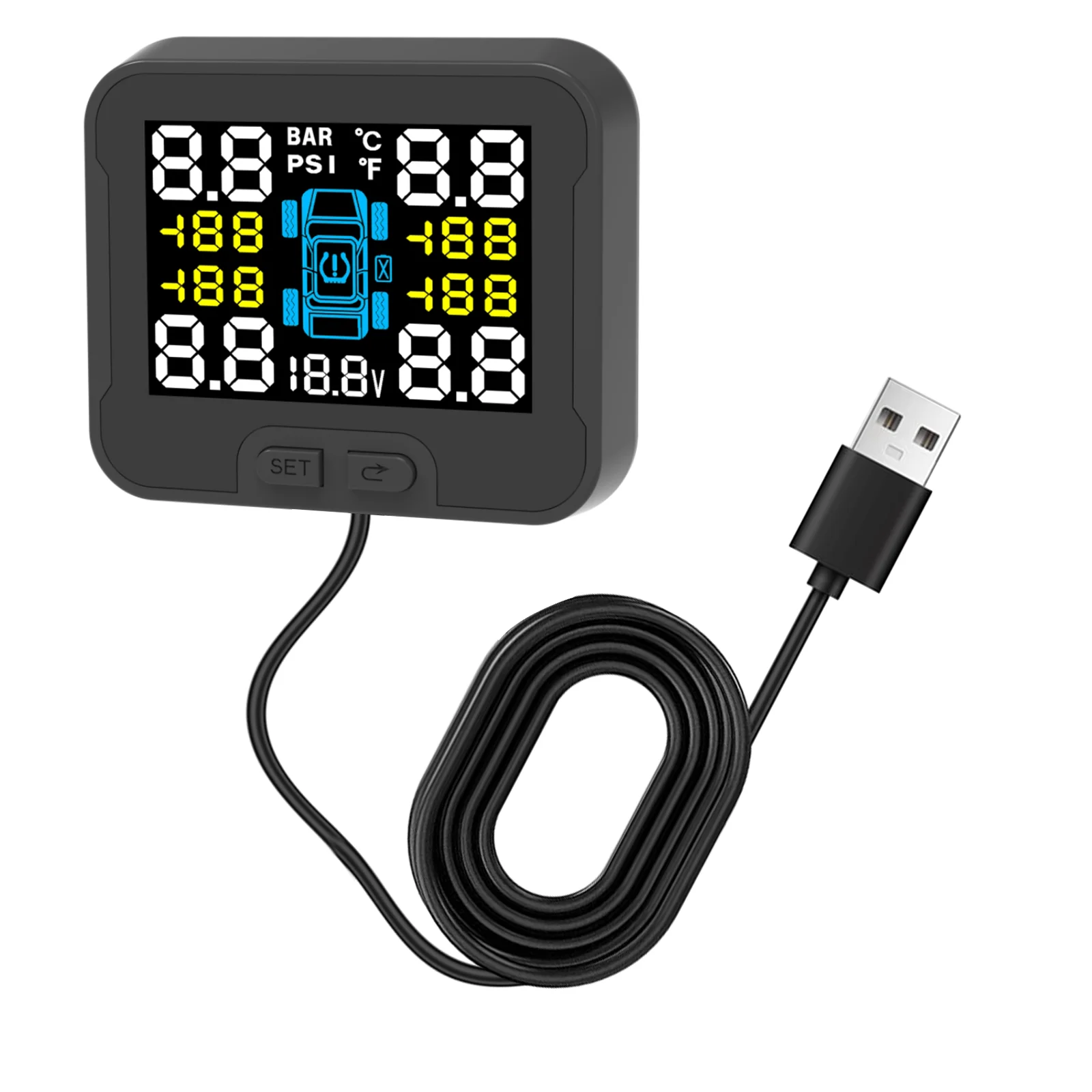 

Small Car Wireless Tire Pressure Monitoring System (TPMS) Internal with USB Power Easy to Use