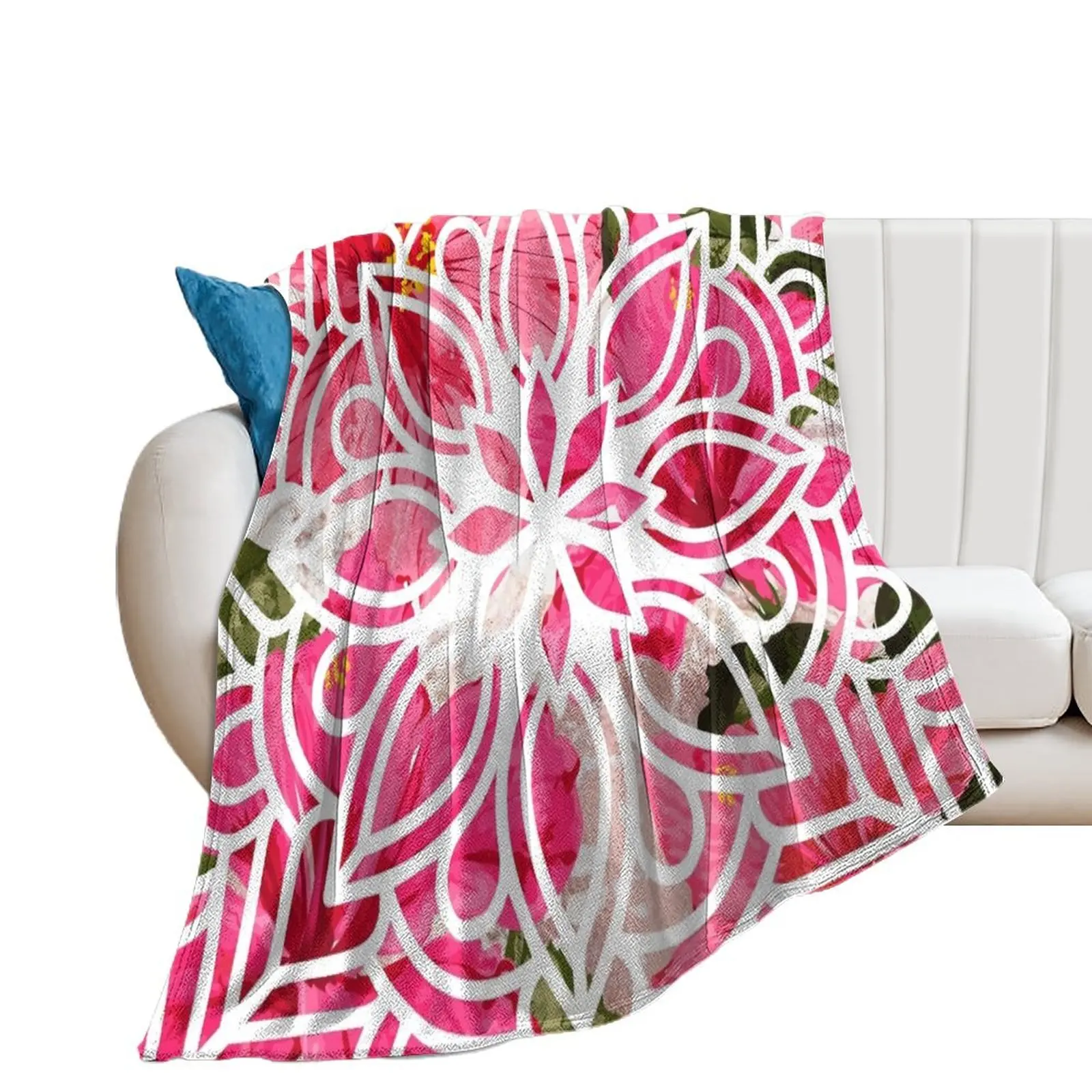 

Vibrant Pink Tropics Throw Blanket Cute Plaid Decorative Sofas Blankets