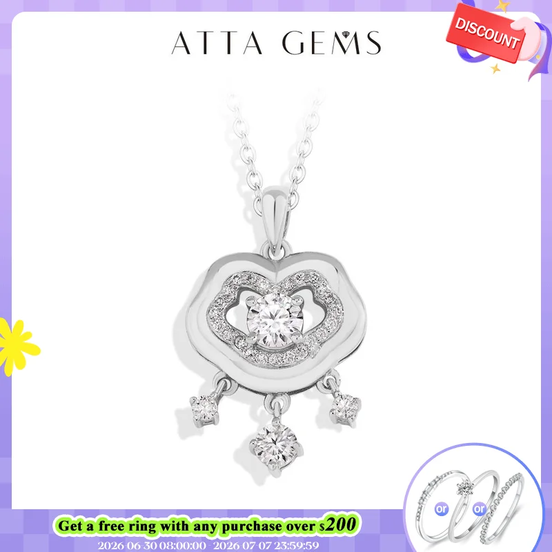 

ATTAGEMS Real 925 Silver Moissanite Pendant Necklace for Women Men Chinese Lock Birthday Party Anniversary Gift With Health Luck