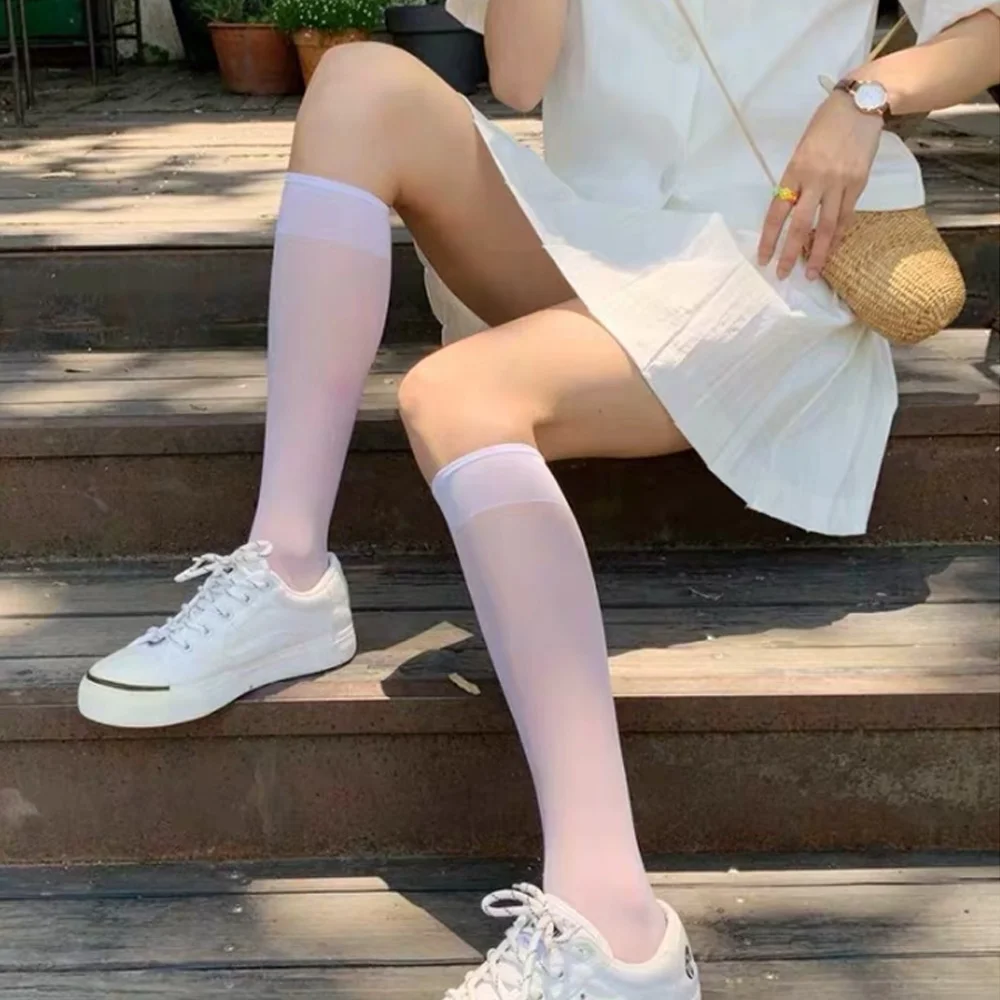 Solid Color Stocking Sexy Black White Long Stocks Over-the-calf Socks Lolita JK Cosplay Socks Women\'s Hosiery Thigh Stockings