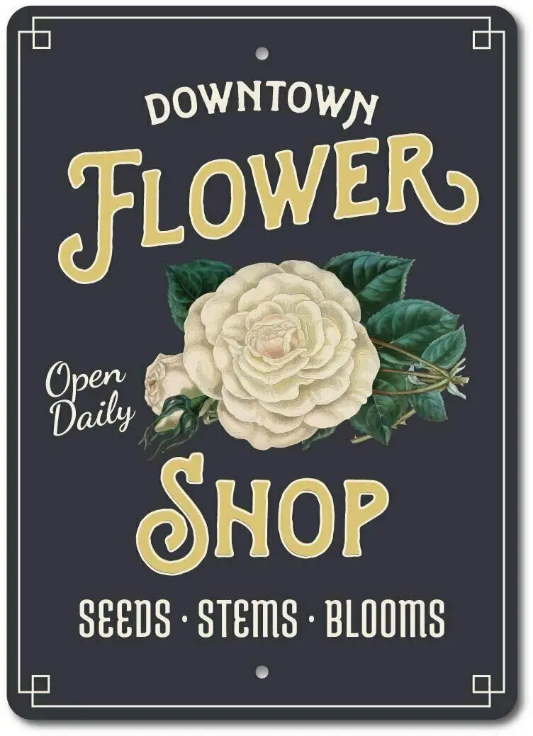 Retro Vintage Metal Plaque Sign Flower Shop Sign,Florist Flower Lover Tin Sign for Home Bar Kitchen Pub Wall Decor Signs 12x8inc