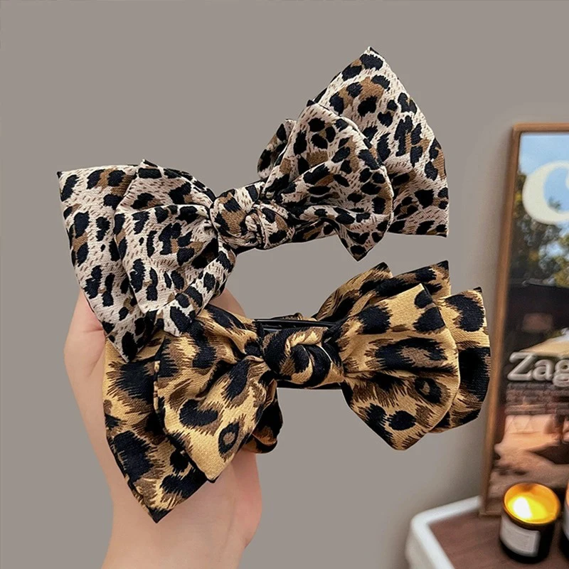 Pinza para el pelo con lazo y estampado de leopardo Vintage para mujer, moño avanzado para el pelo, accesorios para el cabello versátiles a la moda en la parte posterior de la cabeza, 2025