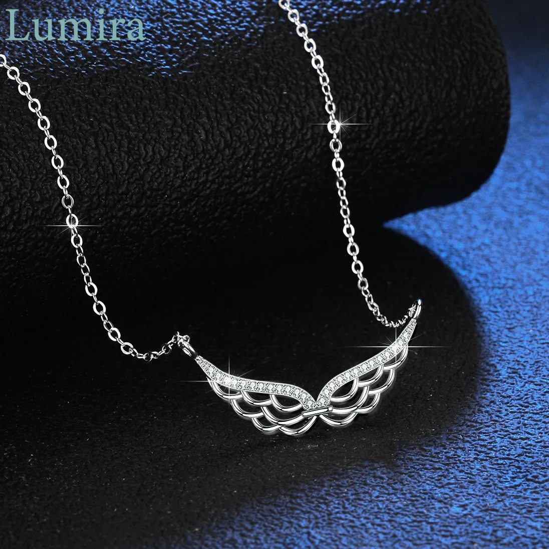 Lumira Women's Fashionable Wing-Shaped Pendant Platinum PT950 Necklace Set with Moissanite Stone Fine Jewelry Gifts