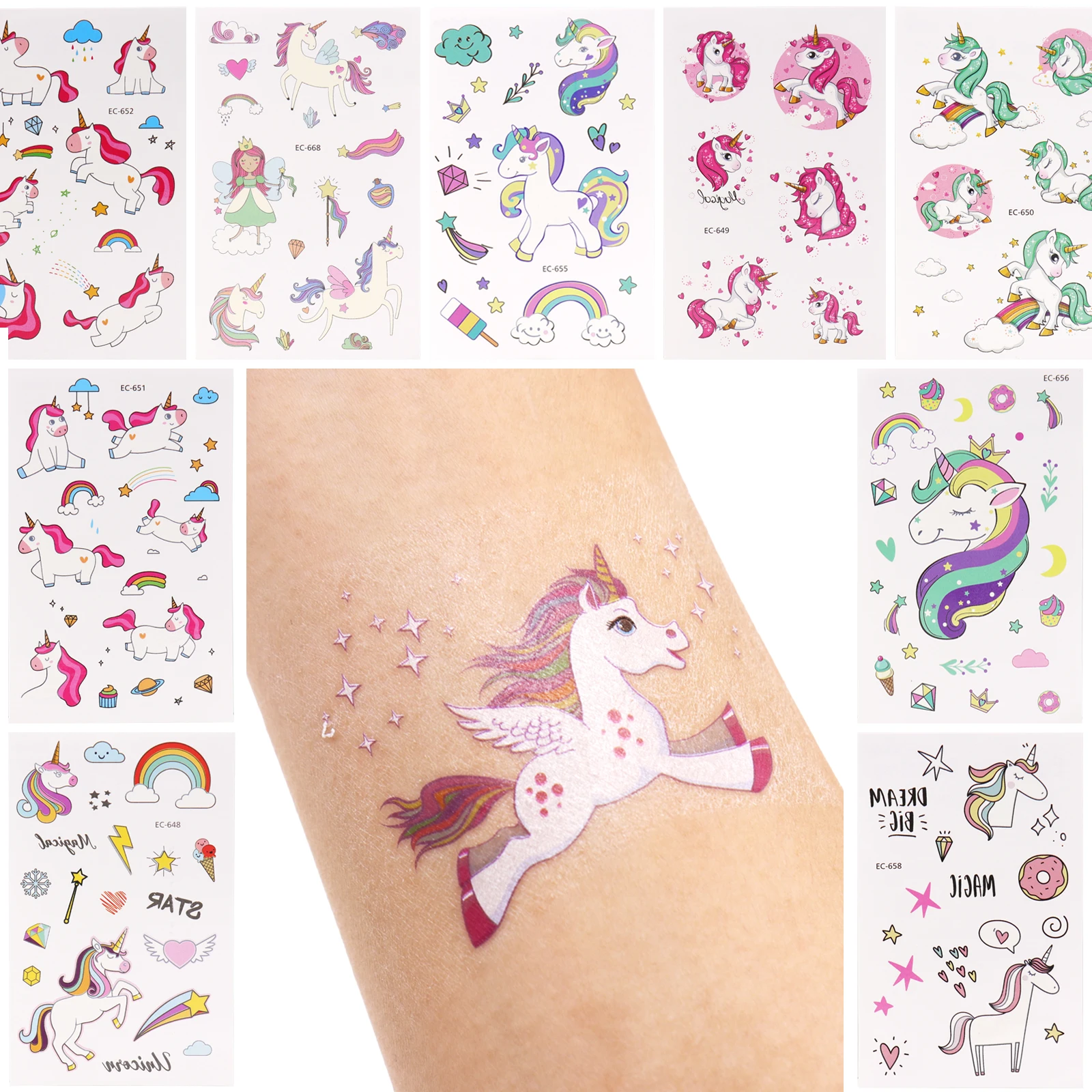 7.5x12cm Unicorn Temporary Tattoo Bachelorette Party Decoration Body Sticker Wedding Bridesmaid Team Temporary Tattoo Sticker