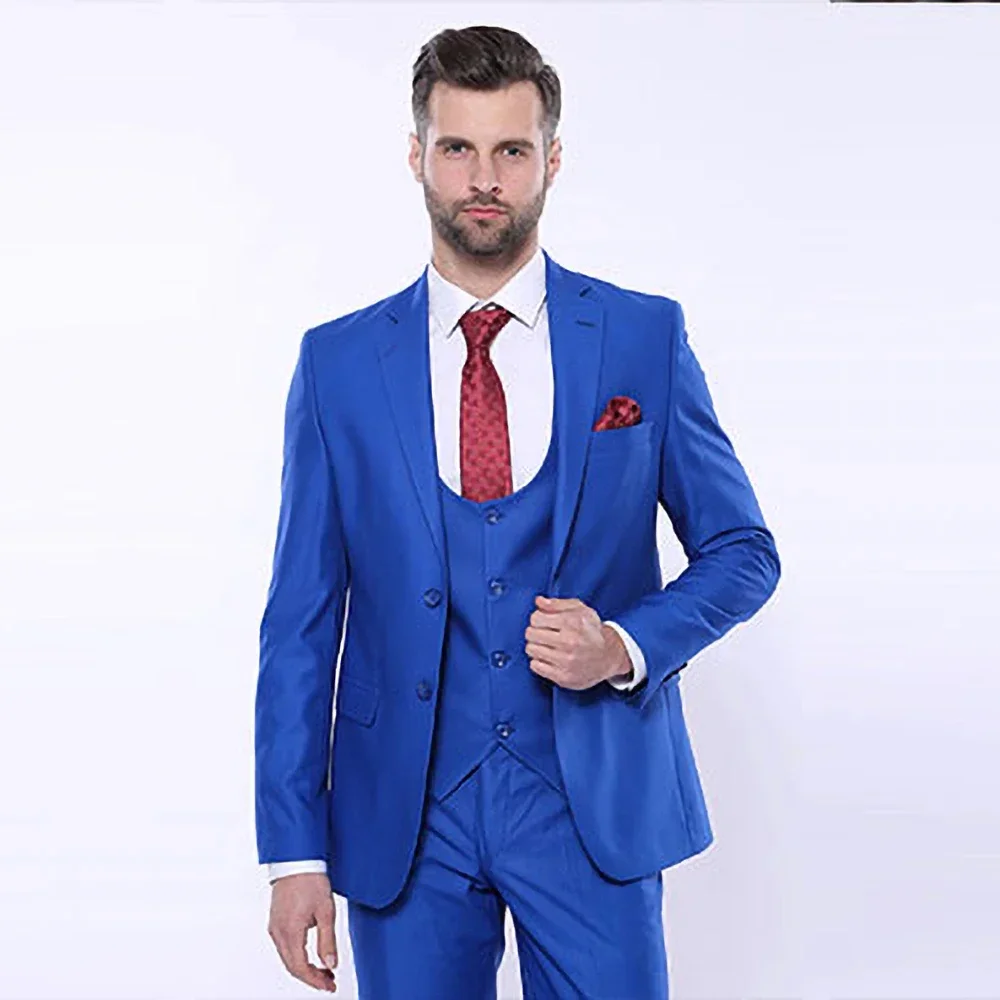 Royal Blue Men Suit Chic Notch Lapel Single Breasted Male Slim Fit Formal Smart Casual Groom Wedding 3 Piece Set image 2