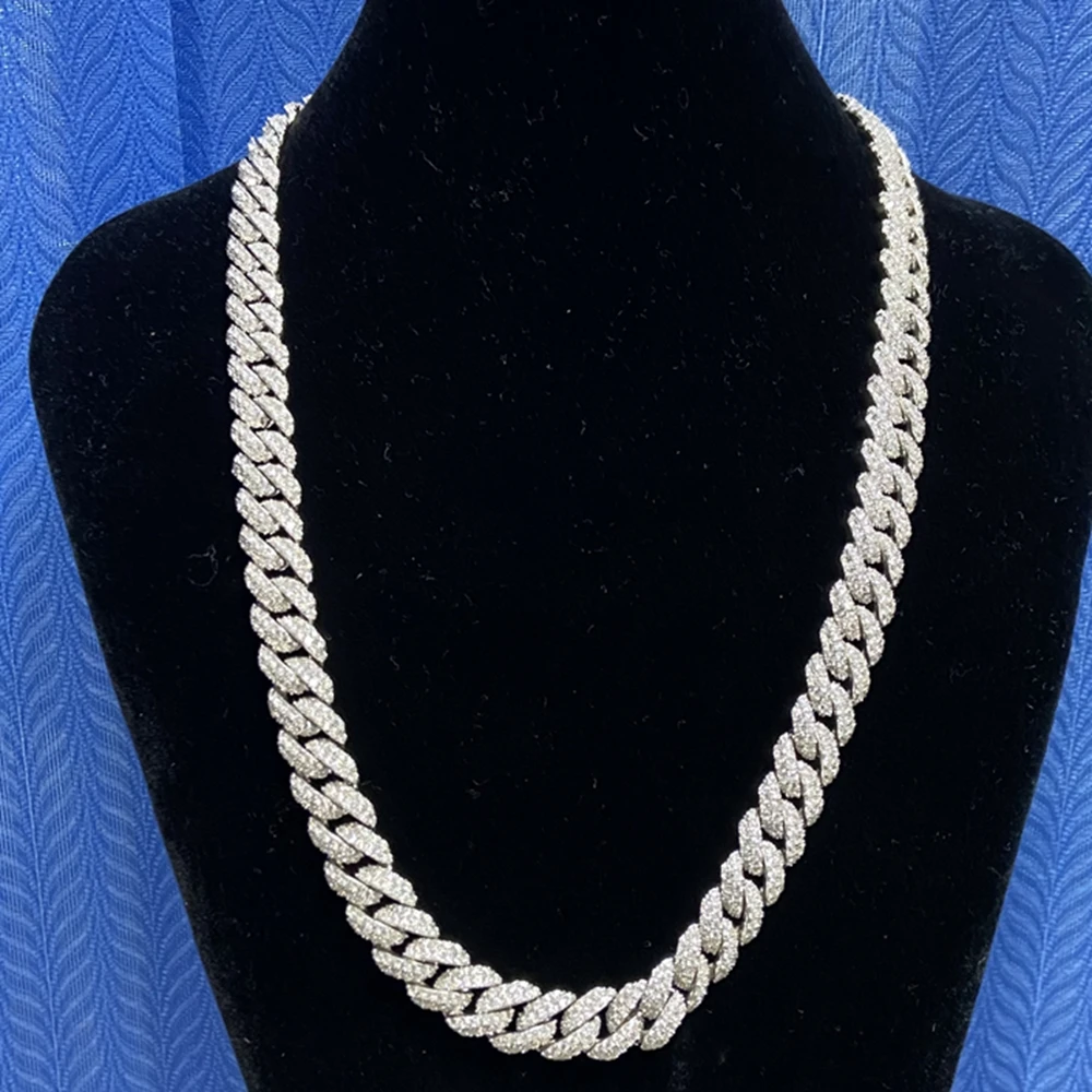 

Jewelry 10MM Width 925 Silver White Gold Plated Iced Out VVS1 White D Moissanite Cuban Link Chain Necklace