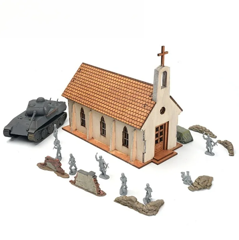 

1/72 Euramerican Church House Building Scene Wooden Assembly Model Ornament DIY Handmade Gift