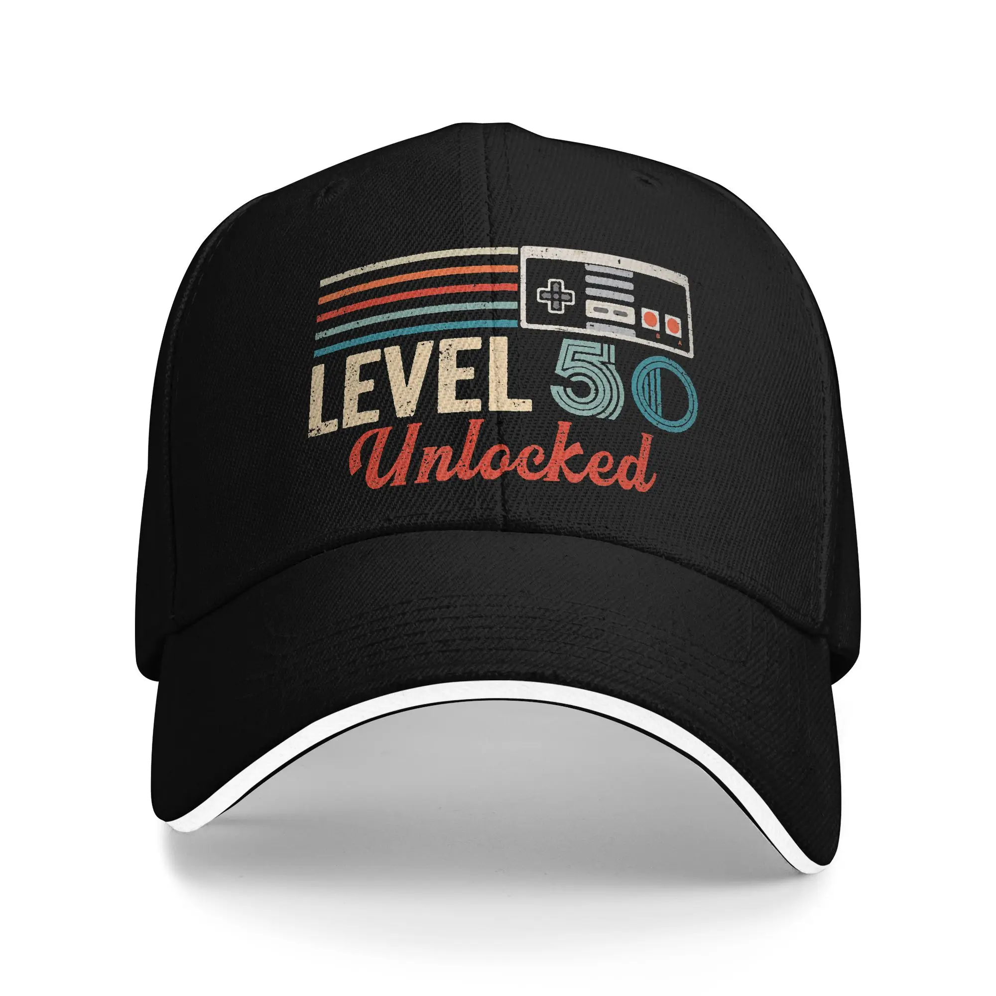 Unlocked Level 50 Birthday Sandwich Caps Casual Baseball Caps Video Game Controller Adjustable Sun Caps All seasons Hat Adult