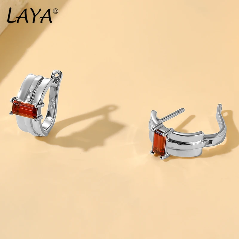 

LAYA Pure 925 Sterling Silver Silver Earrings For Women Sparkling Natural Garnet Minimalist Earrings Charming Fine Jewelry