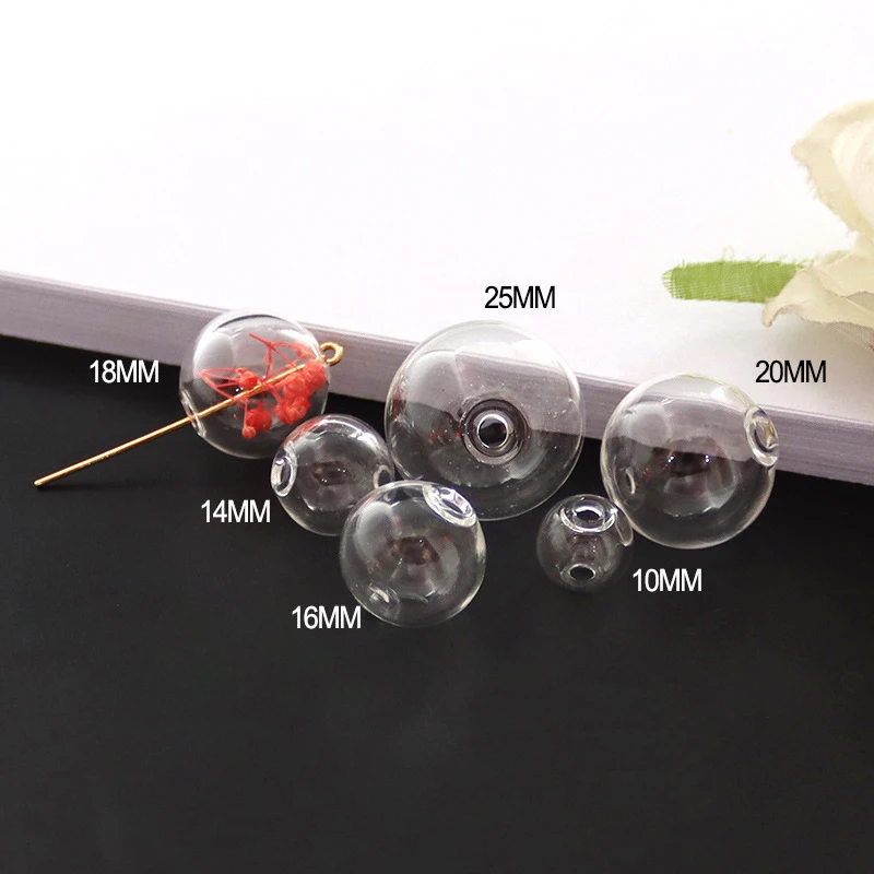 

10piece 10-35mm Hollow Wishing Glass Ball With Double Hole Round Bubble Vial Glass Globe Orbs Jewelry Findings Beads Earring