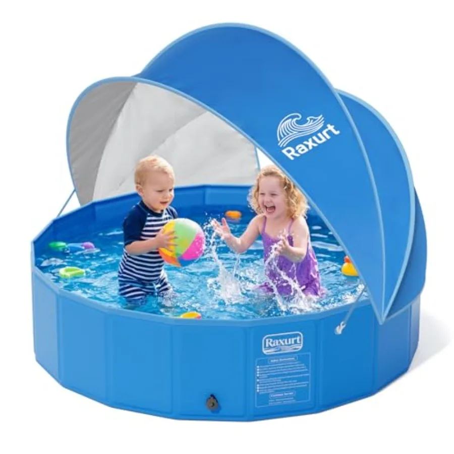 Piscina Infantil con Toldo - Piscina Plegable para Niños Pequeños con Parasol Desmontable UPF 50+, Piscina Portátil Antideslizante Plegable D