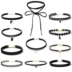 Women's Velvet Choker Necklace Korean Fashion Vintage Sexy Lace Necklace with Pendants Gothic Girl Neck Jewelry Accessories