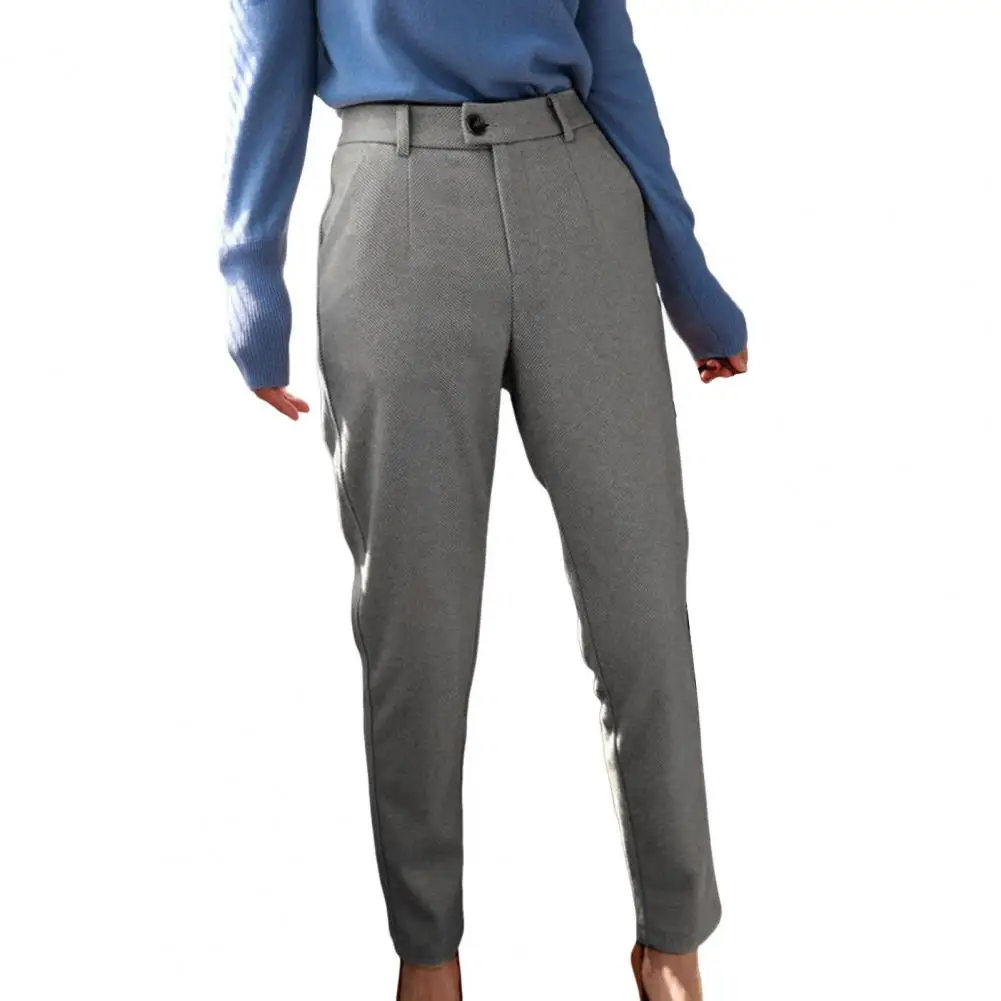 

Women Pants High-waisted for Autumn Sweatpants Button Fly Pockets Woolen Fabric Female Clothes