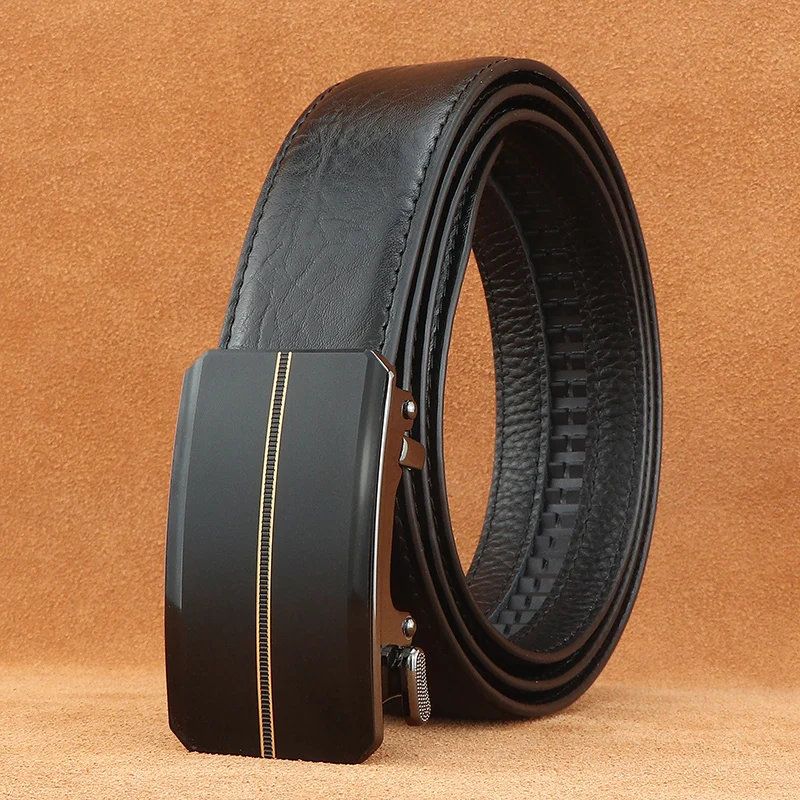 

Fashion brand Business men belts Automatic Buckle luxury full grain leather young male trousers ceinture homme