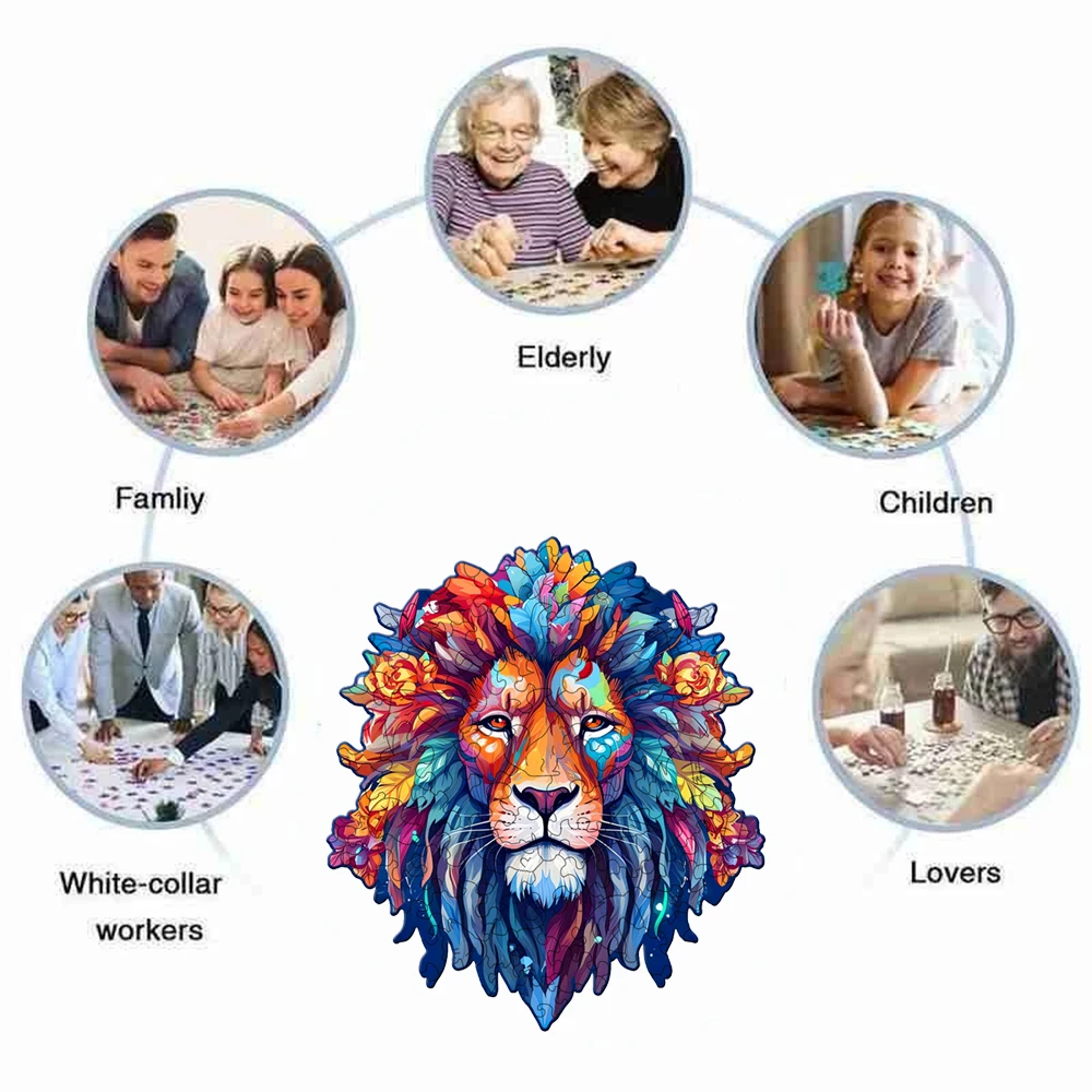 Деревянный пазл с изображением львиного лица-Нестандартная форма-ручная работа-идеальный подарок для детей, взрослых и любителей пазлов