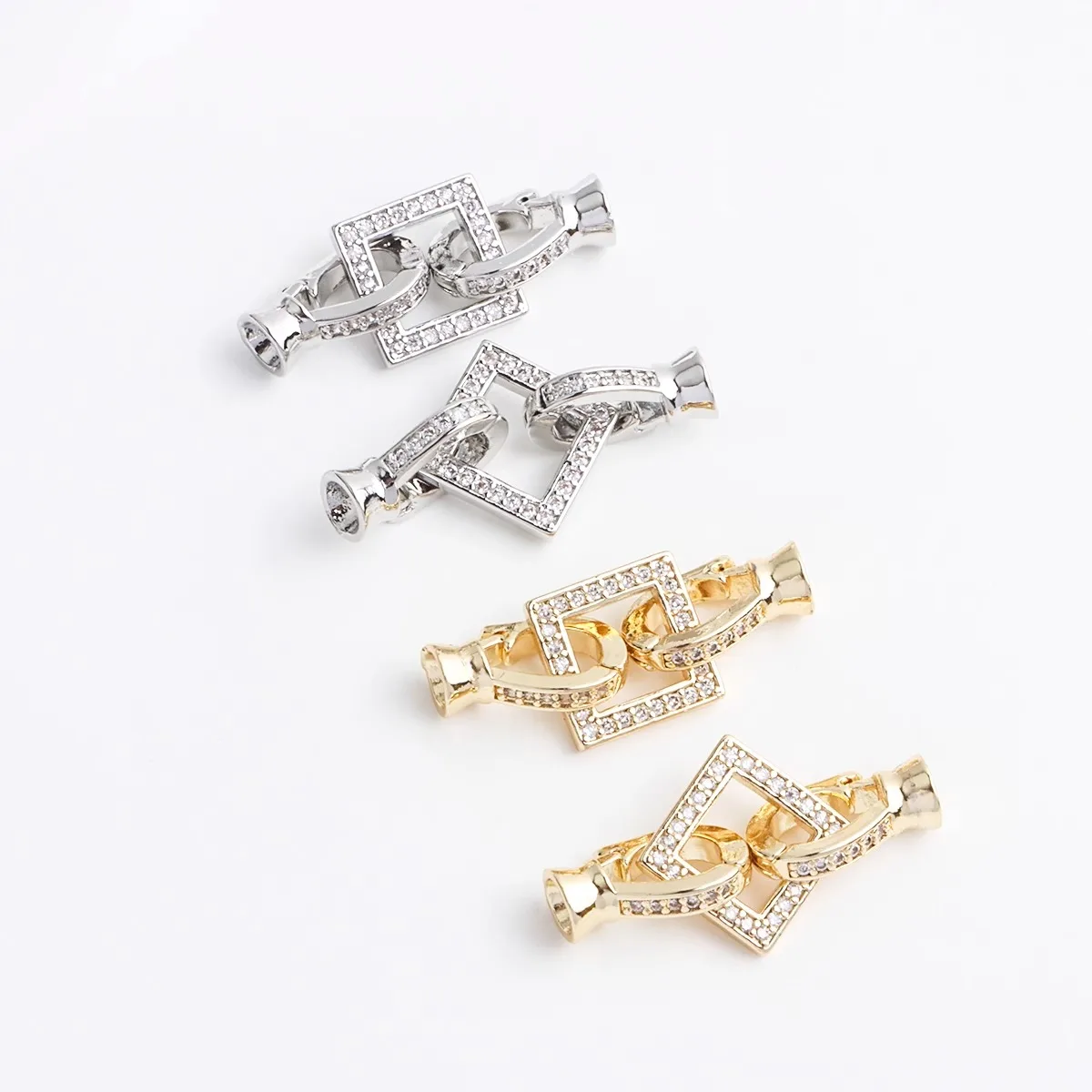 

18K Real Gold Plated with Zircon Simple Geometric Square Button Head, Jewelry Ending Button DIY Jewelry Accessories