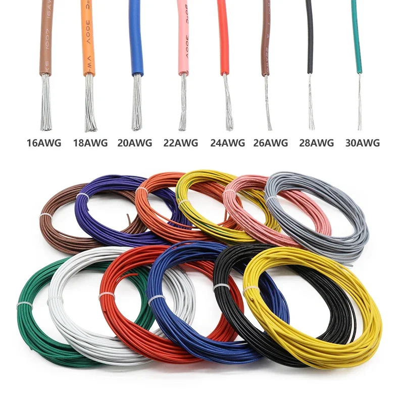 12Colors 5m 10m UL1007 PVC Tinned Copper Wire 30/28/26/24/22/20/18/16 AWG PVC Insulation Tinned Copper Electronic Cable 300V