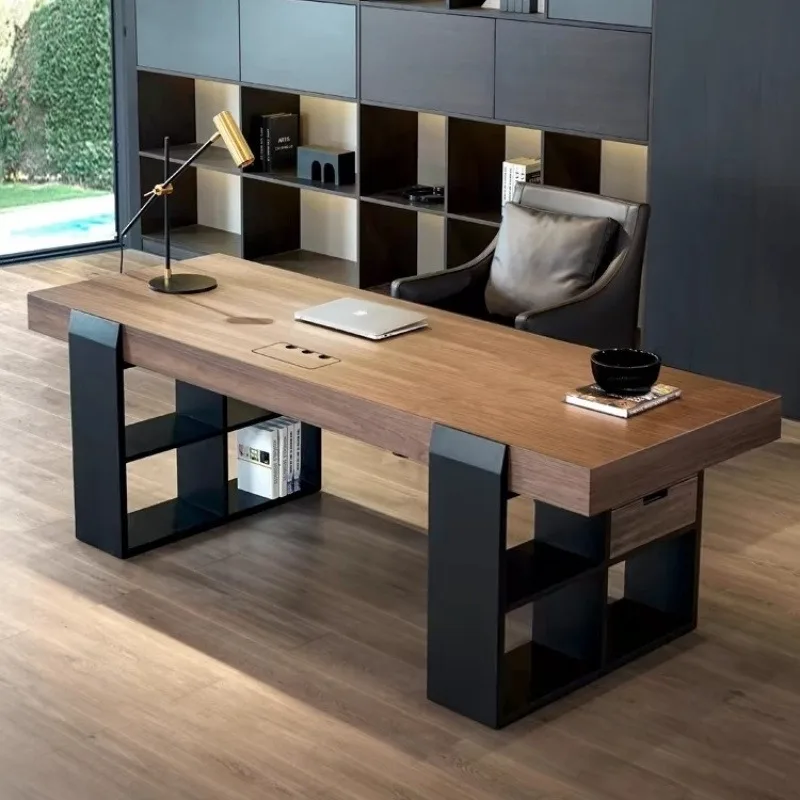 

Solid wood Italian light luxury minimalist double office desk computer desk