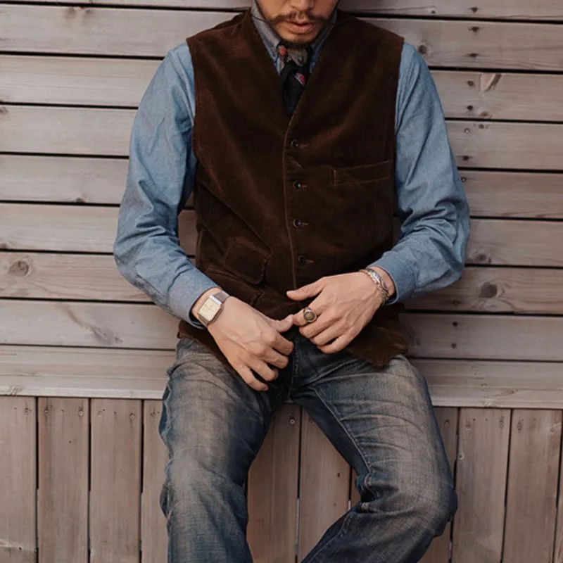 

Washed Corduroy High Quality Amekaji Style Men's Vest