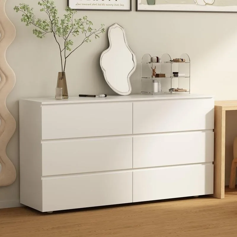 

FUFU&GAGA Chest of Drawers White Dresser No Handles, 6 Drawer Chest with Wide Storage, Modern Contemporary