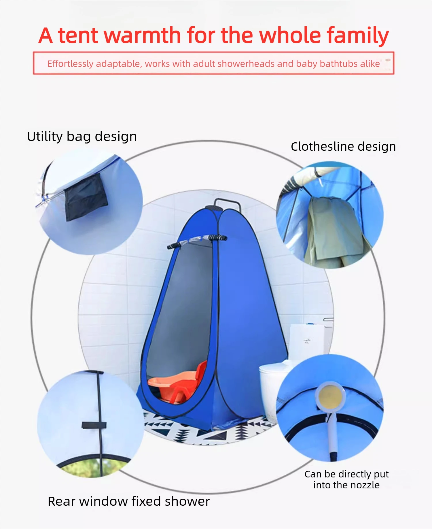 Tragbares Camping-Badezelt, Umkleidezelt, mobile Toilette, Außendusche, Camping, schnelles Aufstellen, kein Badezimmer zum Aufbauen erforderlich – Detail 4
