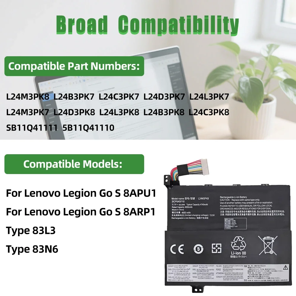Upgrade 55.5Wh L24M3PK8 Battery for Lenovo Legion Go S Handheld Gaming PC L24D3PK7 L24C3PK7 L24L3PK7 L24B3PK7