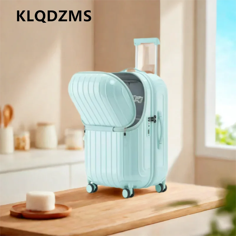 KLQDZMS Laptop Suitcase Front Opening Boarding Case USB Charging Trolley Case 20