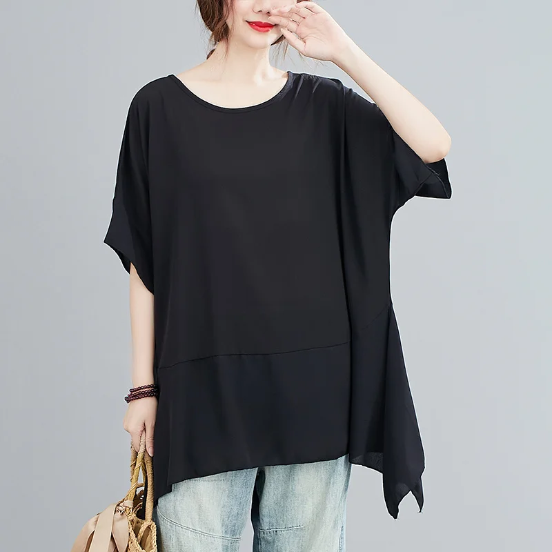 Oversized Chiffon Irregular Patchwork Casual Summer T Shirt Women Large Size Loose T-Shirt Korean Ladies Womens TShirt Tops 2022