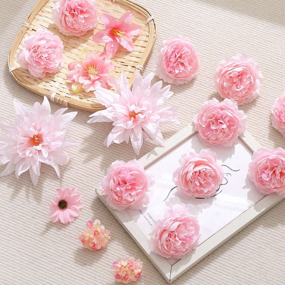 15/50Pcs Pink Artificial Flowers Heads 3-7CM Fake Flowers for Home Decor Wedding Decoration DIY Wreath Scrapbook Gift Accessory