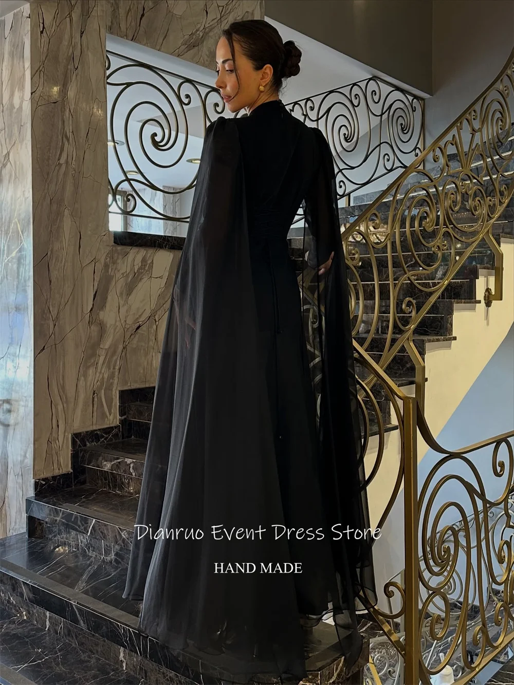 Dianruo pure manches longues robe de soirée col haut fluide haute qualité robes de soirée une ligne robes de soirée de luxe 2025 personnalisé