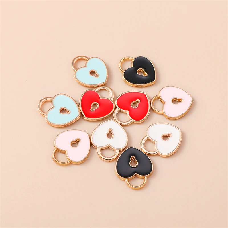 

20pcs 11x13mm Cute Mini Enamel Love Heart Lock Charms Pendants for Jewelry Making Earrings Necklaces Bracelets DIY Crafts Supply