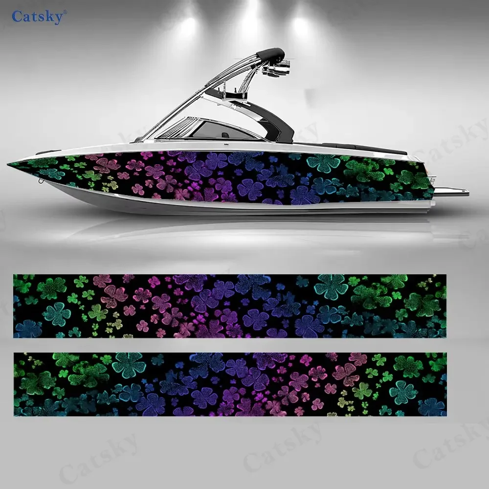 2Pcs Dark Night Neon Flower Boat Stickers, PVC Waterproof Durable Vinyl Wrap Decals for Fishing Boat, Durable and Stylish Design