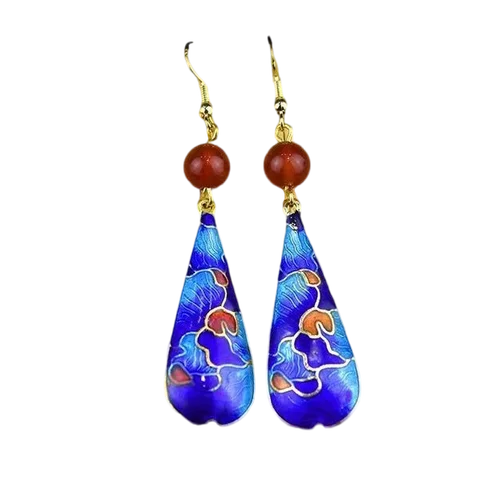 Handmade Elegant Long Teardrop Earrings for Wedding Women Accessorie Chinese Traditional Cloisonne Enamel Copper Jewelry