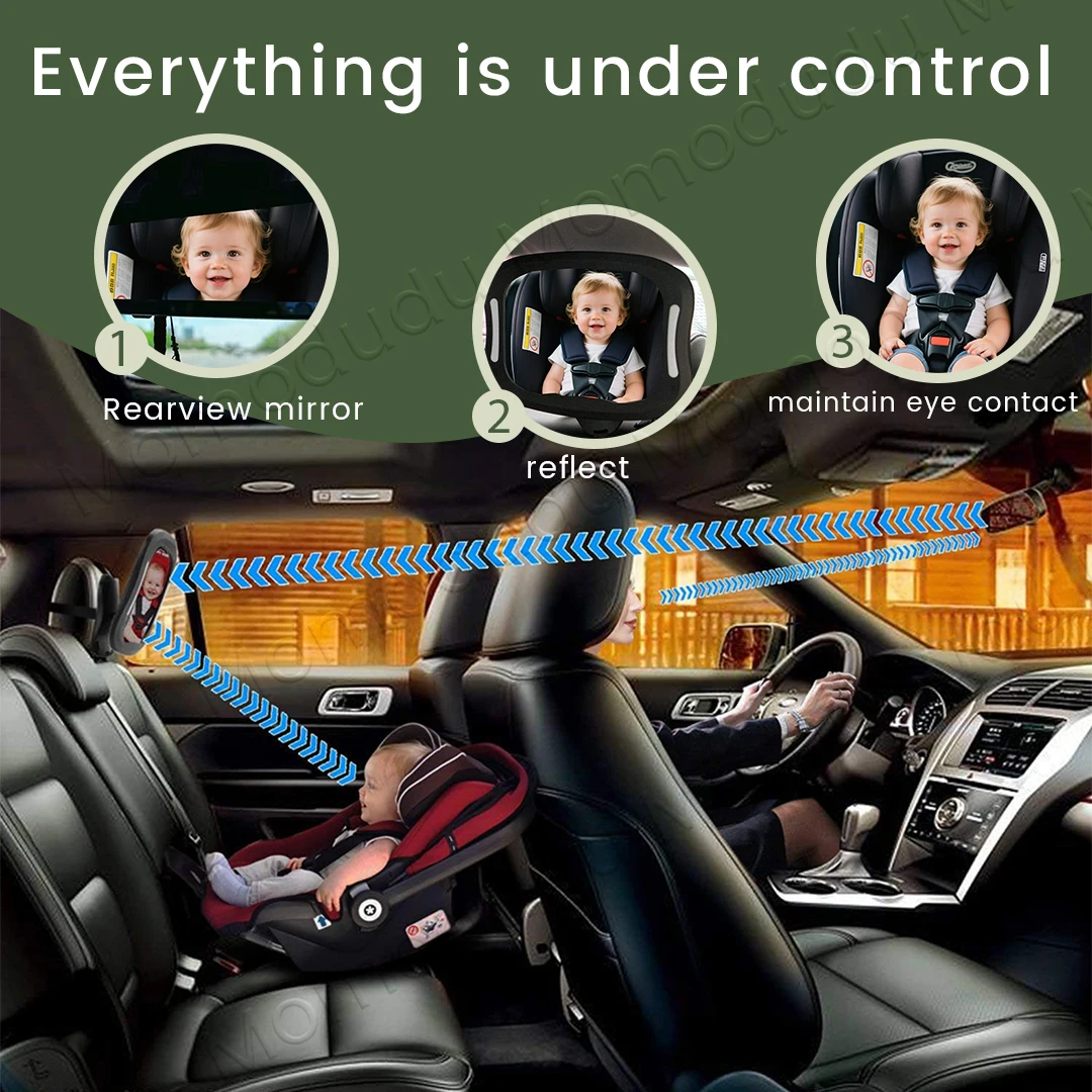 LED Baby Car Mirror with Remote Control Soft LED Light 360° Rotation Shatterproof Acrylic for Clear Viewing, Fits All Vehicles